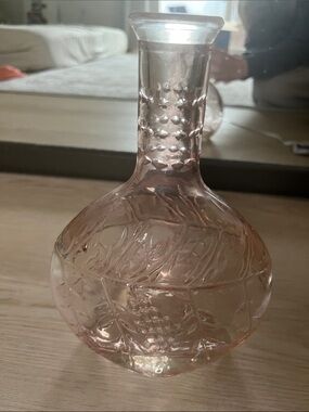 Pressed Glass Pink Decorative Bottle Vase with Embossed Motif